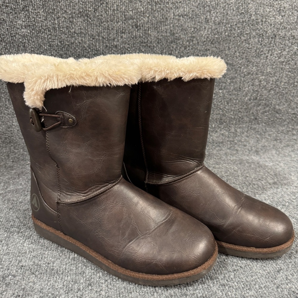 Airwalk Mens Dark Brown Faux Leather Faux Fur Lined Toggle Winter Boots Size 11